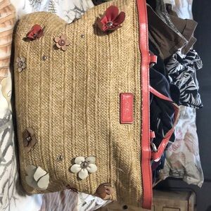 Coach straw bag and wallet